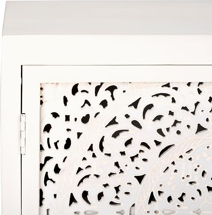 SAFAVIEH Raura TV Stand for up to 60" Flatscreen – White Washed, 2 Doors with Interior Storage, Entertainment Media Console Cabinet (MED5300A)