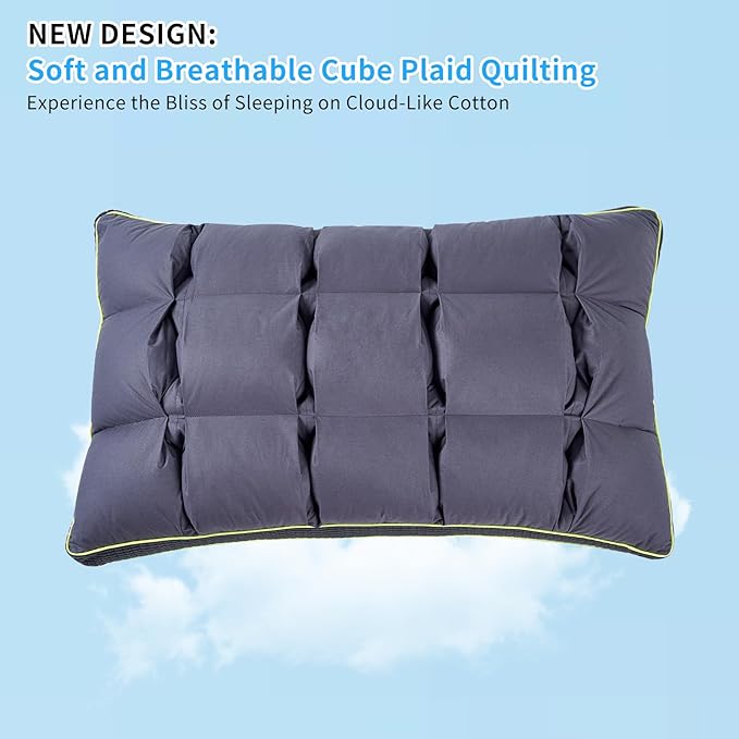 YOUR MOON Soft Pillow Standard Size of 2 for Sleeping, Super Soft Support Down Alternative Pillow, 100% Cotton Shell Luxury Comfy Fluffy Bed Pillows for Sleep(Gray)