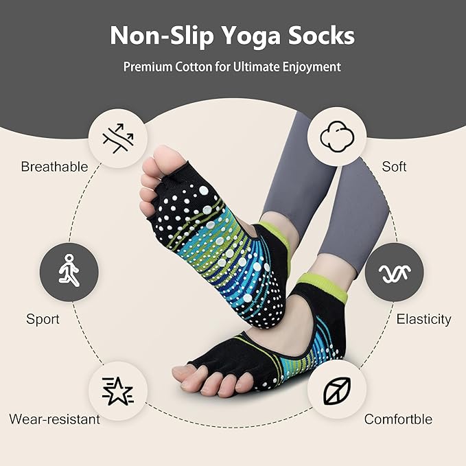Non-Slip Pilates Yoga Socks with Grips for Women - Stylish Crew Socks for Barre, Ballet, and Workout (Size 5-9)