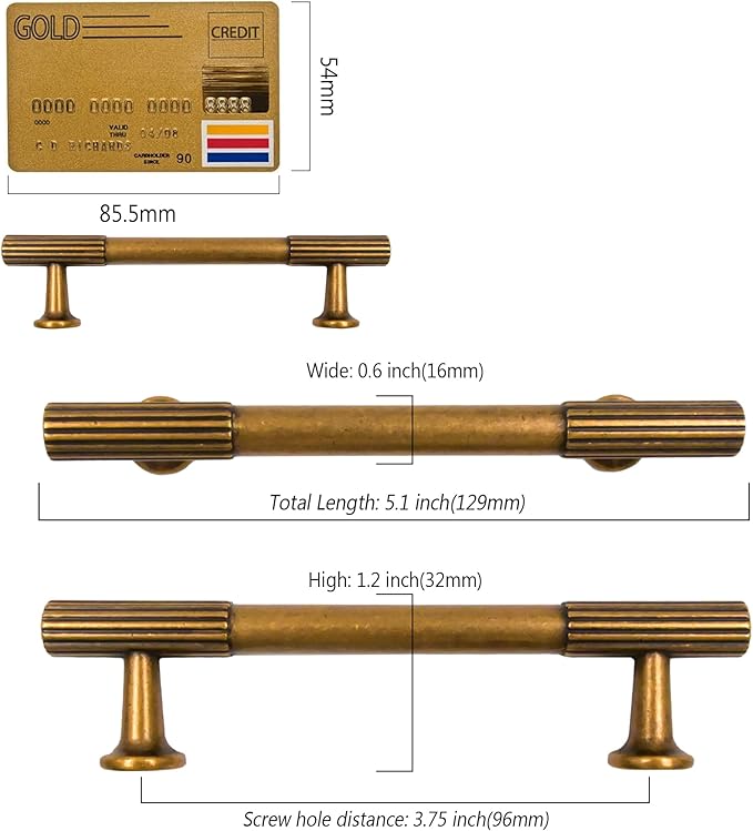 Amerdeco 10 Pack Antique Brass Cabinet Pulls 3.75 Inch(96MM) Hole Centers Kitchen Cabinet Handles Hardware Kitchen Handles for Cabinets Cupboard Handles Drawer Pulls ZH0071