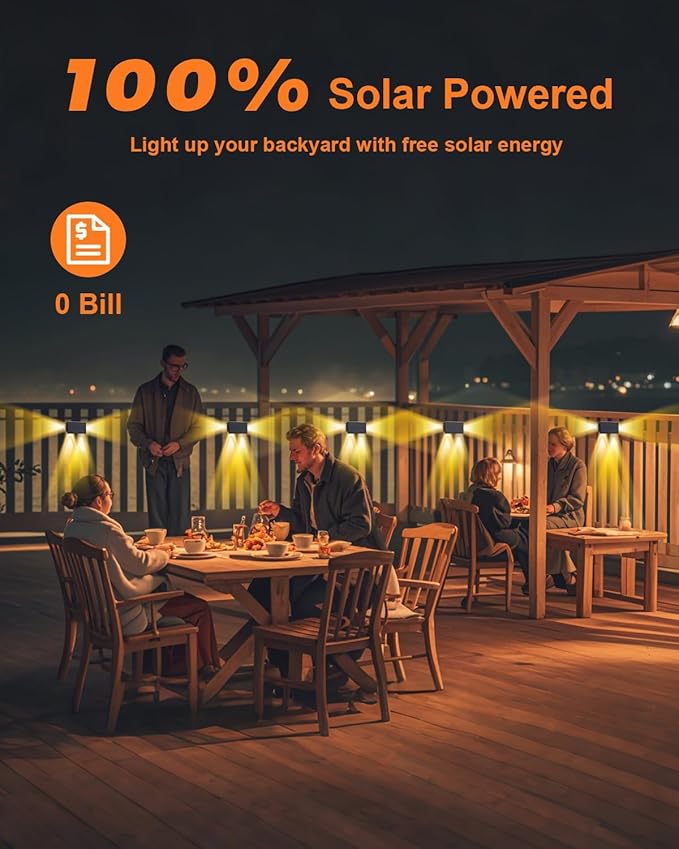 16 Pack 3-Side Solar Fence Lights Outdoor Waterproof with Warm White LED Spot Lens, for Wall, Deck, Patio, Yard, Rail, Garage, Pool, Designed for Enhanced Security, Easy Install