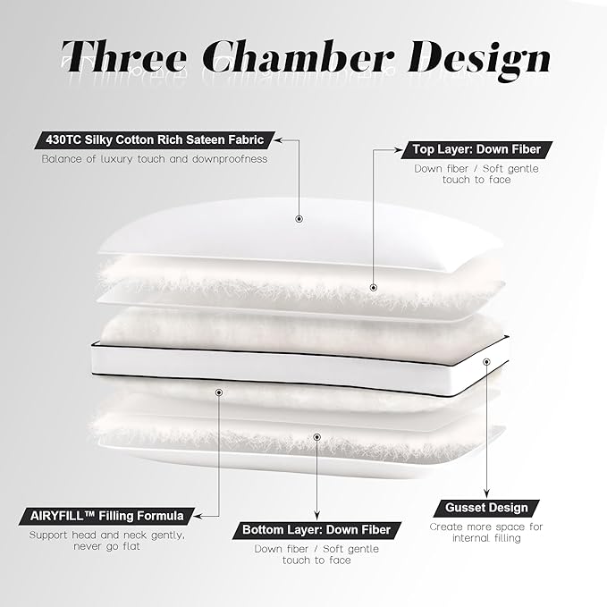 Feather Down Pillows Queen Size Set of 2 with Gusset, Luxury Hotel Collection Bed Pillow 2 Pack, Down Surrounded Gusseted Pillows for Sleeping, Soft Fluffy for Side, Back Sleepers 20x30 in.