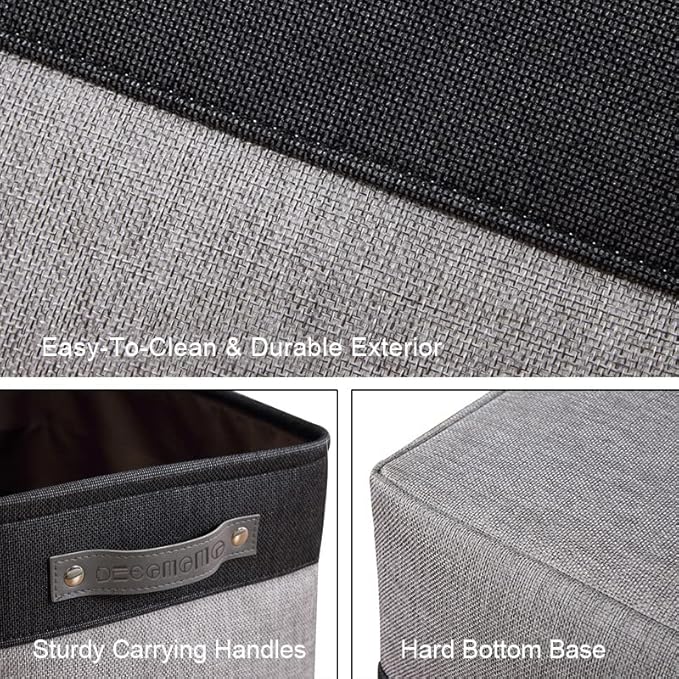 DECOMOMO Storage Baskets for Shelves - Fabric Storage Bins, Linen Closet Organizers and Storage (Grey & Black, Large - 3 Pack)