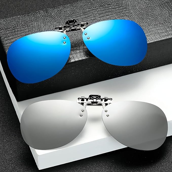 Clip on Flip up Polarized Lens For Prescription Glasses UV Protection Sunglasses (Clear lenses not Polarized)