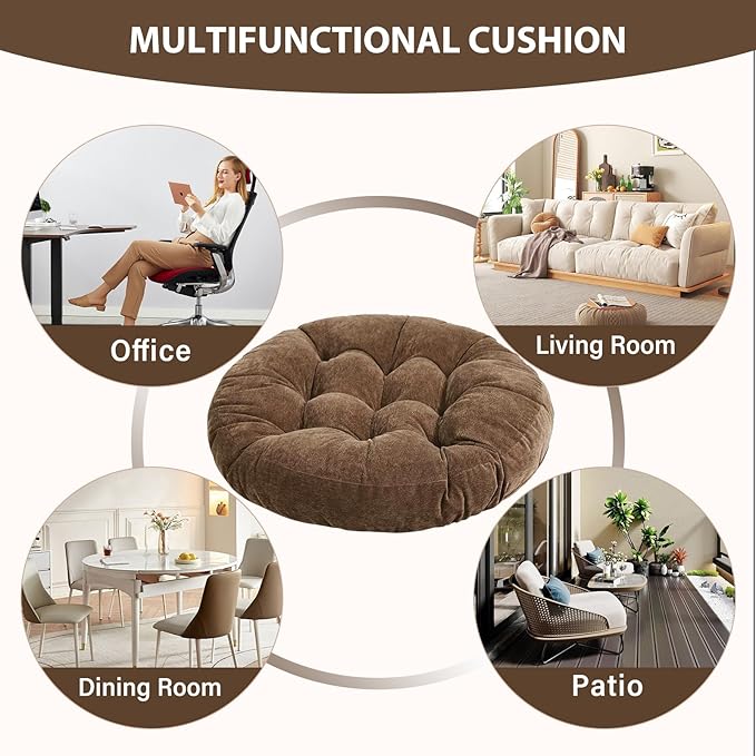 Tiita Indoor/Outdoor Floor Pillows Cushion 22"x22" Round Seat Cushions for Patio Garden, Meditation Cushion for Yoga Living Room Sofa Balcony, Coffee