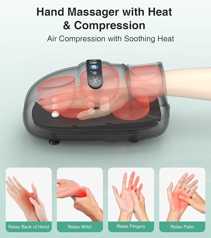 Medcursor Cordless Hand Massager, Hand Massager with Heat and Compression, Hand Warmer with Acupressure Beads, 6 Massage Modes, 2 Heat Levels, 3 Timers