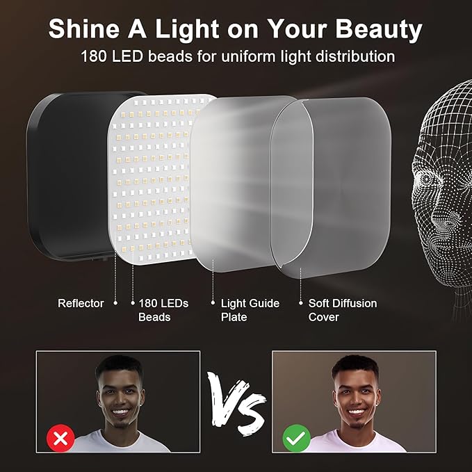 Video Conference Lighting, 180 LED Video Light with 3 Color & 5 Brightness & Timmer for Video Recording, Webcam Light Phone Holder for Laptop Computer Online Meeting, Video Calls, Live Streaming