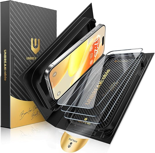 UNBREAKcable iPhone 16 Plus Screen Protector [3-Pack], Tempered Glass with Auto-Align Tech for Easy Install, 9H+ Hardness, Anti-Fingerprint, Ultra-Clear, Full-Coverage Protection, 6.7-Inch