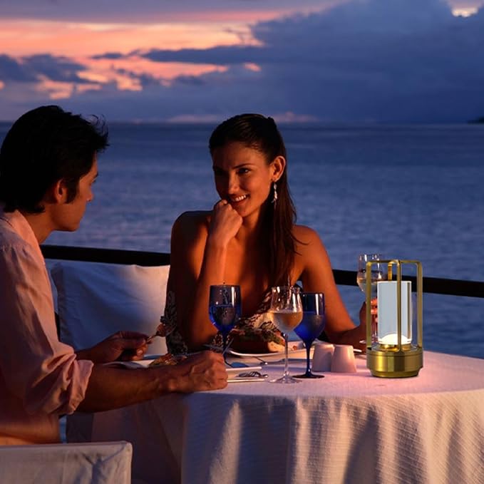 Portable Outdoor Table Lamp, Cordless Dimmable Touch Table Light, Rechargeable Battery Operated Small Lamp with 3 Colors and Brightness Control for Bedroom/Patio/Camping/Bar/Coffee Shop (Gold)