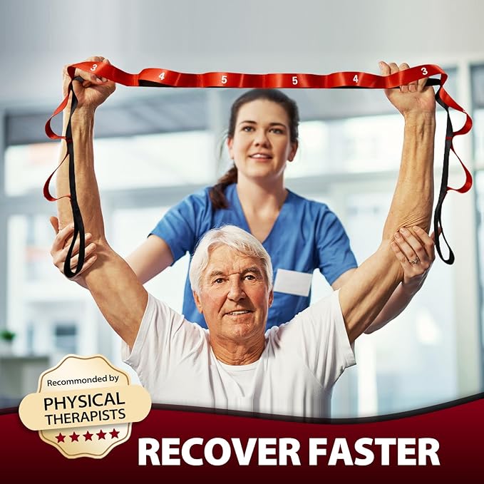 Stretching Strap with 10 Loops-Yoga Strap for Physical Therapy,Home Workout,Pilate & Flexibility Training,Non Elastic Exercise Stretch Band for Hamstring,Leg Stretcher Belt,Flexibility Fascia