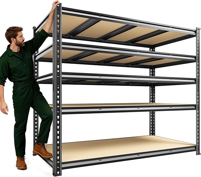 59.9" W Garage Shelves 2230LBS Metal Shelving, 5 Tier Adjustable Garage Storage Shelves, Heavy Duty Shelving for Storage, Basement, Warehouse, Pantry, Kitchen, 59.9"W x 24.1"D x 72.1"H, Black