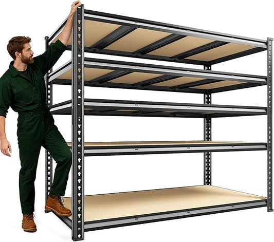 59.9" W Garage Shelves 2230LBS Metal Shelving, 5 Tier Adjustable Garage Storage Shelves, Heavy Duty Shelving for Storage, Basement, Warehouse, Pantry, Kitchen, 59.9"W x 24.1"D x 72.1"H, Black