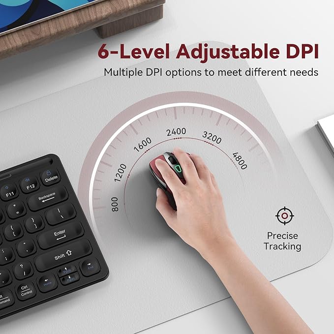 TechRise Bluetooth Mouse (BT5.0/3.0 & 2.4G) Rechargeable Wireless Mouse, 4800 DPI Optical Tracking, 6 Adjustable DPI, 2.4GHz with USB A Receiver, Quiet Clicks, Ergonomic Grips, 6 Buttons - Red