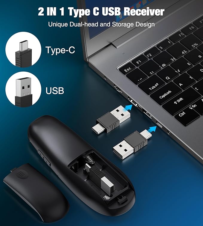 Presentation Clicker for TV LED LCD Screen Digital Presentation Clicker w Magnifier Highlight,2 in 1 Type C Presenter Remote Pointer Wireless with Volume Control for Classroom Teacher Projector Mac