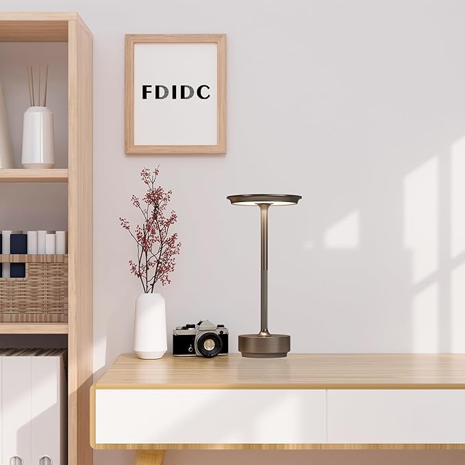 Rechargeable Cordless Table Lamps,Portable 5000mAh LED Table Light, 3 Color Stepless Dimming Battery Powered Metal Table Lamp for Outdoor/Patio/Restaurant/Camping.(Cafe)