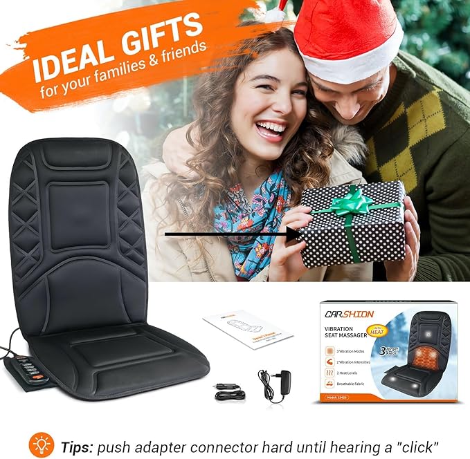 Back Massager with Heat,Heated Seat Cover Cushion with 5 Vibrating Massage Nodes & 2 Heat Levels Massage Chair Pad for Pain Relief Home Office Use