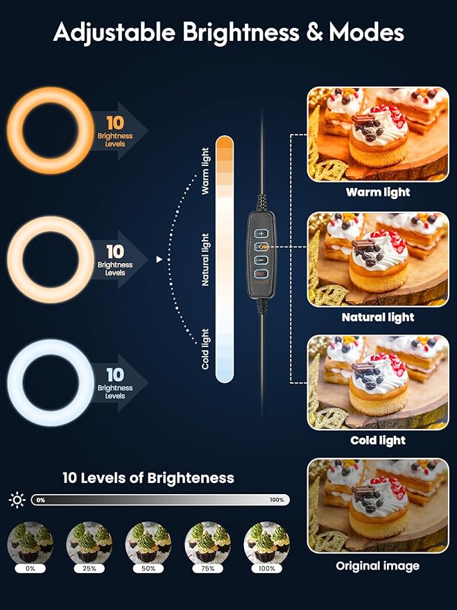 LUXSURE Ring Light for Desk with Stand,Overhead Camera/Phone Mount with 10.5" Ring Lights for iPhone,Phone Tripod with Light Adjustable Lighting for Video Recording,Cooking,Live Stream,Content Creator