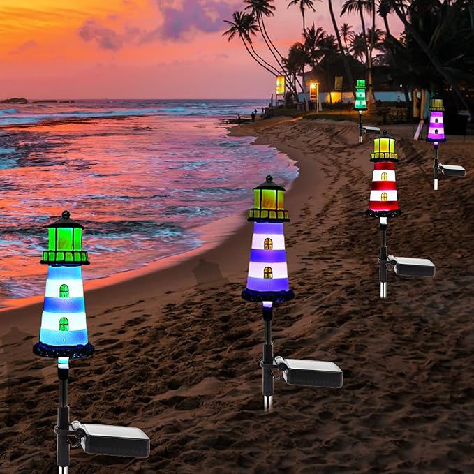 Lighthouse Outdoor Solar Lights,2 Packs Outdoor Waterproof, Solar Trail Lights Decor Your Garden Lighthouse, Flower beds, Patio Lights walkways Garden Decor for Outside