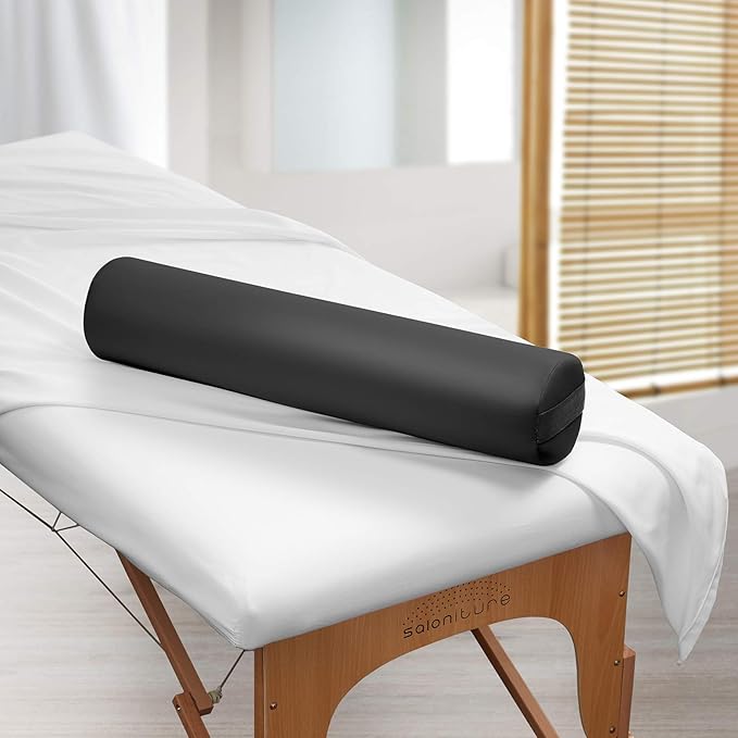 Saloniture Full Round Massage Table Bolster Pillow Pad - 26 x 6 Inch - Black