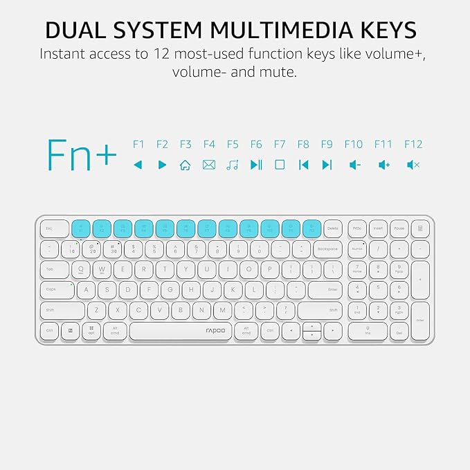 Rapoo E9350L Multi-Device Wireless Keyboard, Blade-Series E9350L 99-Key Ultra-Thin Keyboard, Support 4 Devices, Low-Profile, Quiet, USB-C, Rechargeable, Al-Alloy Frame, for Windows/Mac/Linux/Chrome