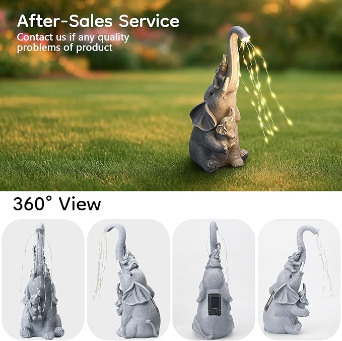 Solar Elephant Garden Statue Decor with Constant LED Lights - Lawn Patio Yard Balcony Lucky Elephant Ornaments,Unique Holiday Housewarming Gifts