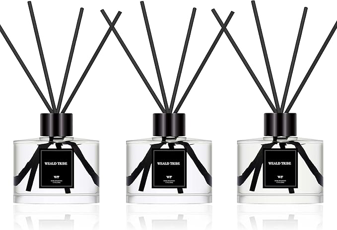 Reed Diffuser Set of 3 for Bathroom Air Fresheners, Oil Diffuser Sticks | Lemon,Eucalyptus & Mint,Velvet Vanilla Scent(1.7 fl oz Each Pack) Home Fragrance with 12 Sticks Defusers | House Shelf Decor