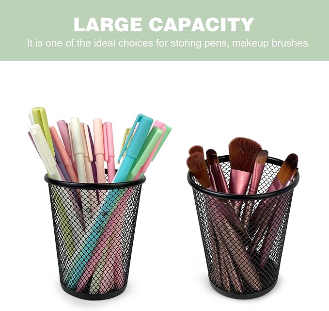 12 Packs Pen Holders, Mesh Pen Cup, Metal Pencil Holders for Desk, Multifunctional Organizer for Office School Home Makeup Brush (Black)