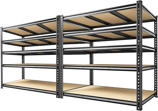 2800 LBS Garage Shelving 72.2" H Garage Storage Shelves, 5 Tier Adjustable Shelving Unit, Storage Shelves for Storage, Basement, Warehouse, Pantry, Kitchen, 48.1" W x 24.1" D x 72.2" H, Black, 2 Pack