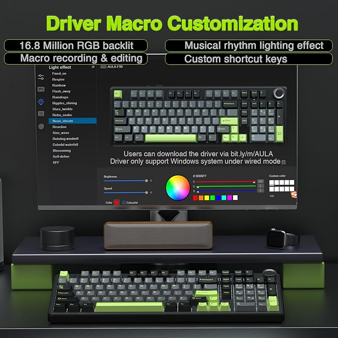 AULA F99 Pro Wireless Mechanical Keyboard with Knob,Creamy Sound,Tri-Mode BT5.0/USB-C/2.4GHz Hot Swappable Keyboard,Gasket Structure,RGB Backlit Computer Gaming Keyboards