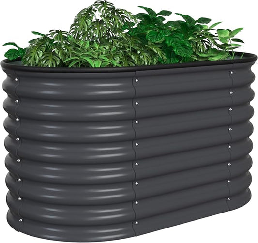 MUPATER 24” Raised Garden Bed, 2-in-1 Raised Garden Bed, 304 Stainless Steel Garden Bed, 4×2×2FT Modular Raised Planter Box Outdoor for Flowers, Vegetables, Grey