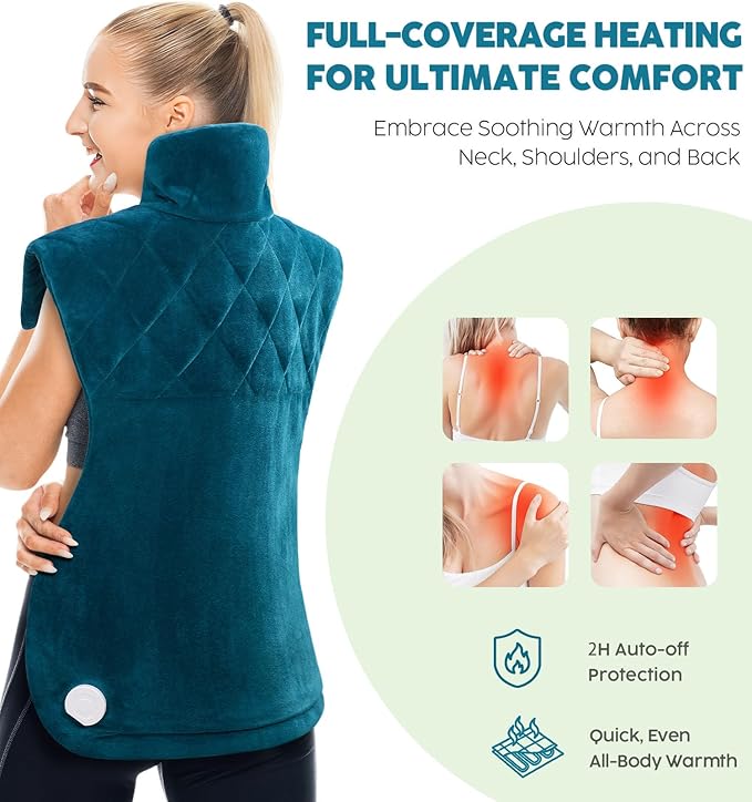 Weighted Electric Heating Pad for Neck, Shoulders and Back Pain Relief | Father's Day Gifts for Dad Husband,Gifts for Men Women, Birthday, Christmas | Fast Heating, 6 Heat Settings, 4 Timers, Auto‑Off