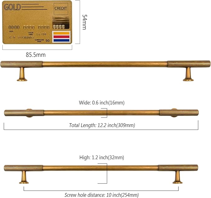 Amerdeco 10 Pack Antique Brass Cabinet Pulls 10 Inch(254MM) Hole Centers Kitchen Cabinet Handles Hardware for Cabinets Cupboard Handles Drawer Pulls ZH0071