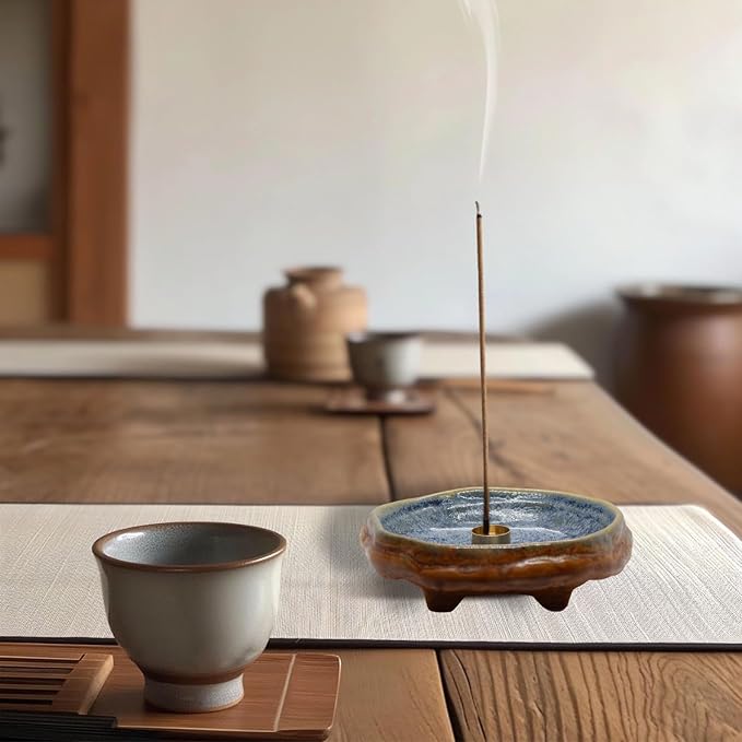 Ceramic Incense Burner Holder for Sticks, Handmade Palo Santo Holder, Incense Cone Dish Bowl for Coil, Sage Cones, Ash Catcher, Smudge Bowl for Yoga Meditation Room Décor