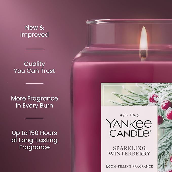 Yankee Candle Sparkling Winterberry Scented Candle, 22oz Large Jar with up to 150 Hour Burn Time, Giftable, Holidays