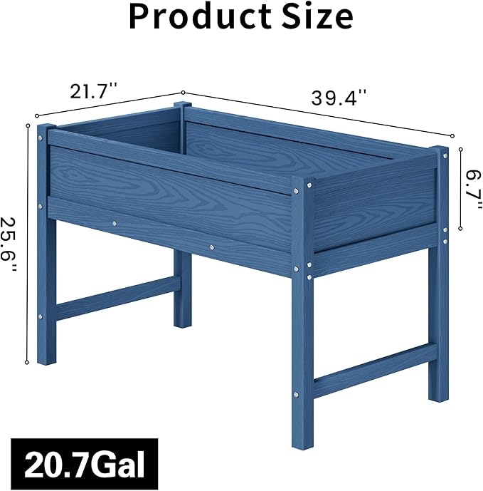 HDPE Raised Garden Planting Bed with Legs,Garden Boxes Outdoor Raised with Drainage Hole Rot-Resistant,Raised Beds for Gardening for Backyard, Patio, Balcony 300 lb Capacity (Navy)