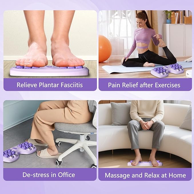 Portable Double Foot Massage Roller,Plantar Fasciitis Relief, Dual Foot Acupressure Therapy for Stress Relief and Improved Circulation, Portable Reflexology Tool for Home and Office Use (Purple)