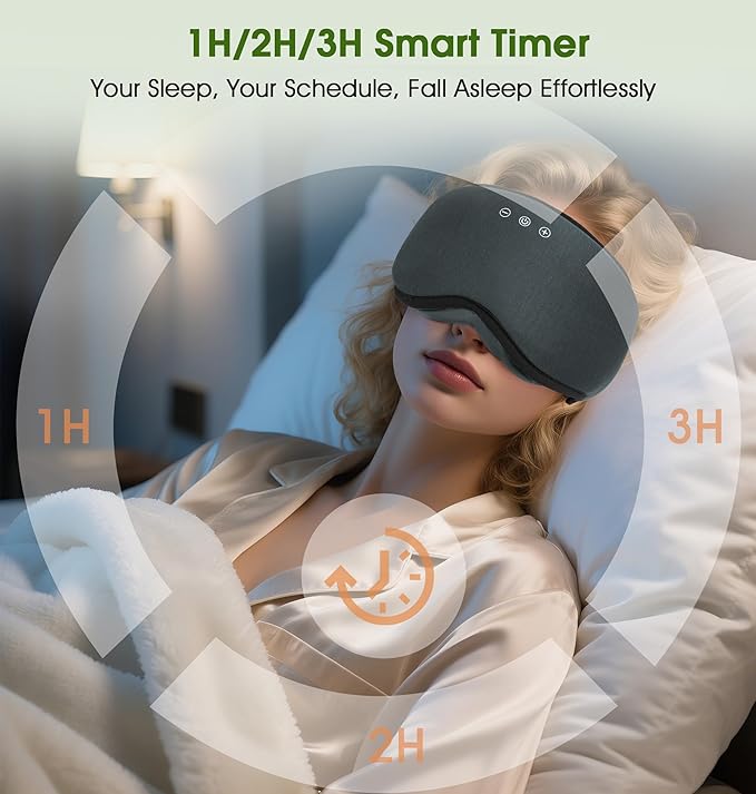 LC-dolida Bamboo Cotton Bluetooth Sleep Mask, 2 in 1 3D Soft Sleep Mask with Sleep Headphones, Sleep Eye Mask with Timming Setting, Blackout Sleeping Mask for Side Sleepers, Women Men, Grey