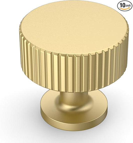 Amerdeco 10 Pack Brushed Gold Cabinet Knobs Single Hole Cabinet Pulls 1 Inch Drawer Knobs and Pulls for Bathroom Cabinets ZH0071