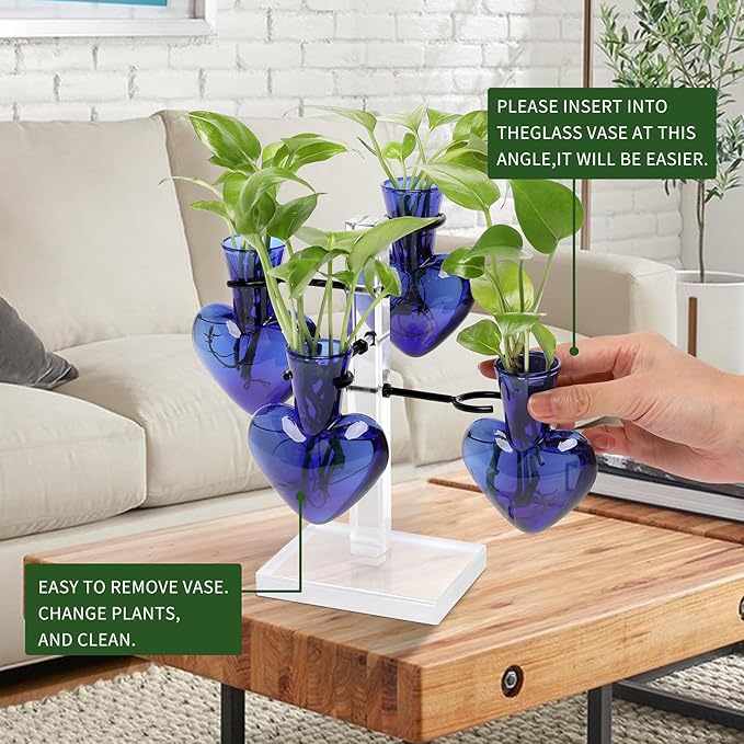 Clear Plants Propagation Stations Terrarium Kit Birthday Gift for Women for Indoor Home Office Decor Acrylic Plant Accessories - 4 Love Hear Vase