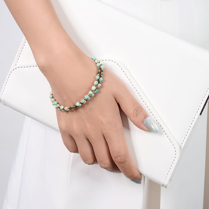 Crystal Beaded Bracelets, Chakra 4mm Natural Stone Beads Bracelets, Gemstone Spiritual Jewelry Gifts for Women