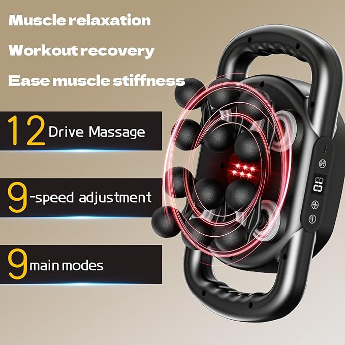 12 Head Massage Gun Deep Tissue with 9 Levels & 9 Modes,Cordless Electric Percussion Massager Tool for Back/Neck/Shoulder/Hand/Leg/Feet/-Full Body Muscle Pain Relief,Ideal Gifts for Men/Women/Mum/Dad