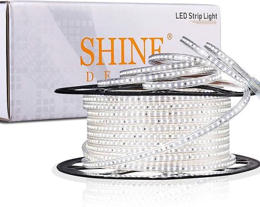 Shine Decor LED Strip Light 150FT 120VAC, Super Bright 19012 Lumens Dimmable, IP65 Waterproof for Outdoor Indoor, 6500K Cool White Every 1.6ft Cuttable Proselect Lighting Strip, 6x10mm ETL Listed