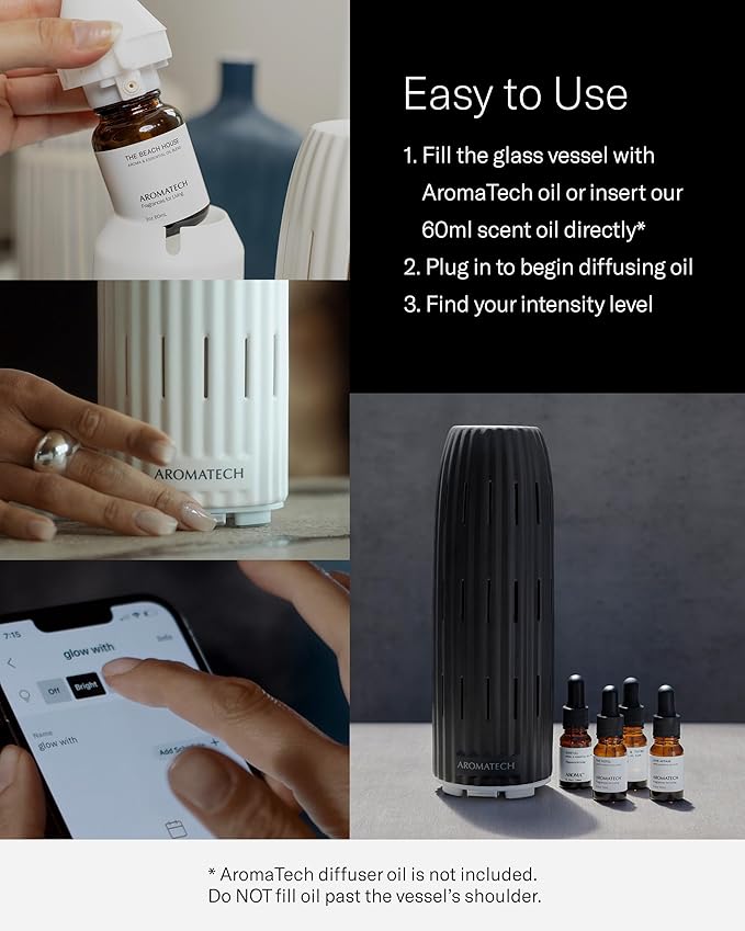 AromaTech Ambience Scent Diffuser for Essential Oil Blends & Fragrances – Waterless Scent Machine w/Bluetooth for Home, Bathroom Boutiques, Hotel, Spa – White Stone