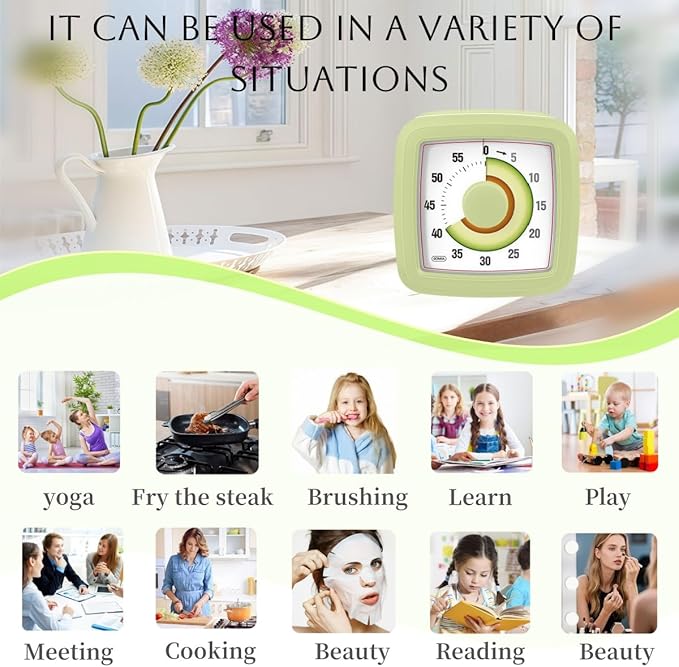 Kids Visual Timer for Kitchen,Classroom,Cooking,Learning,Bedroom,Office, 60-Minute Countdown Pomodoro Timer for Kids with Autism ADHD (Avocado Style)
