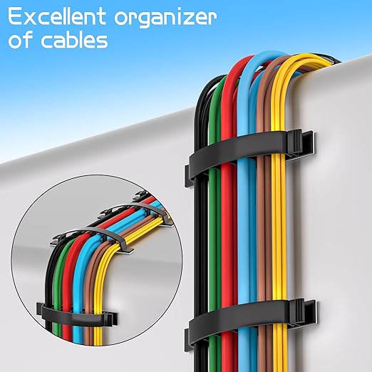 XHF 30pcs Adhesive Cable Wire Clips Black, Outdoor Cable Management Wire Organizer Cord Holder for Under Desk, Car, Wall, TV PC Ethernet Cable