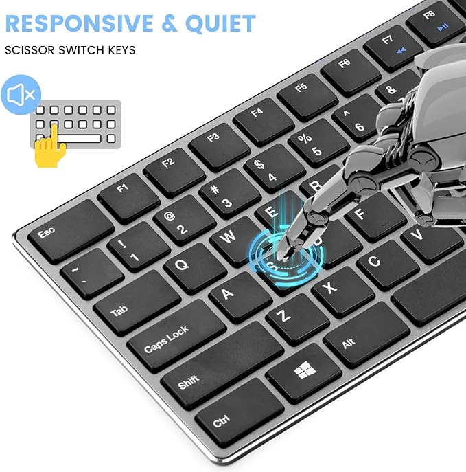 TIETI K01R Wireless Keyboard, 2.4G Slim and Compact Wireless Keyboard with Numeric Keypad, Long Battery Life, Lag-Free for PC Laptop Computer Windows, Space Grey