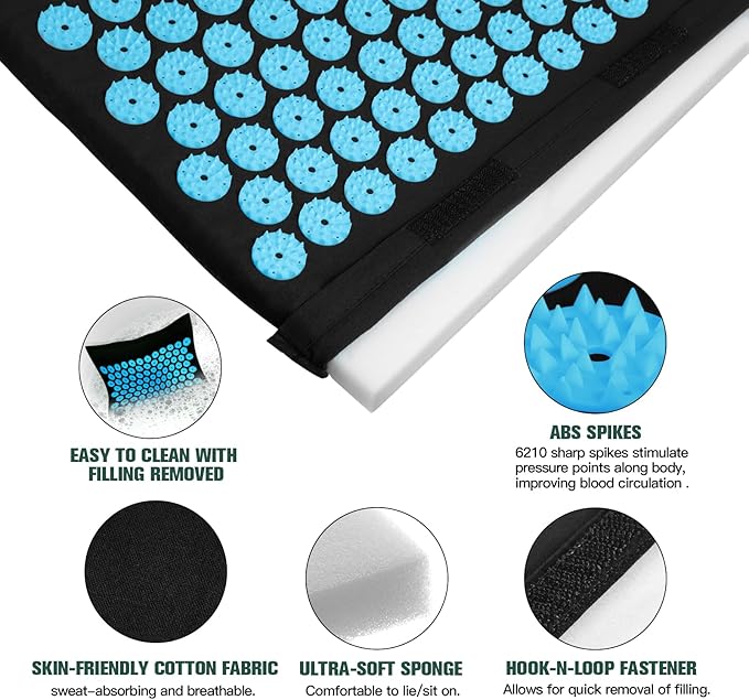LadyRosian Acupressure Mat and Pillow Set with Oxford Bag, for Neck Back Pain, Muscle Relaxation Stress Relief, Relieve Sciatica and Pain Relief Set (Blue)