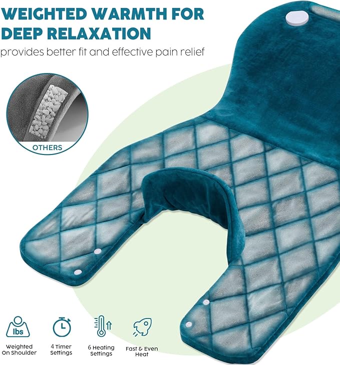 Weighted Electric Heating Pad for Neck, Shoulders and Back Pain Relief | Father's Day Gifts for Dad Husband,Gifts for Men Women, Birthday, Christmas | Fast Heating, 6 Heat Settings, 4 Timers, Auto‑Off