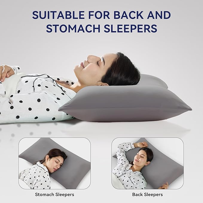 Globon Flat Cooling Pillow for Stomach and Back Sleepers, King Size Pillow for Sleeping, Pack of 1, 18"X34", Gray