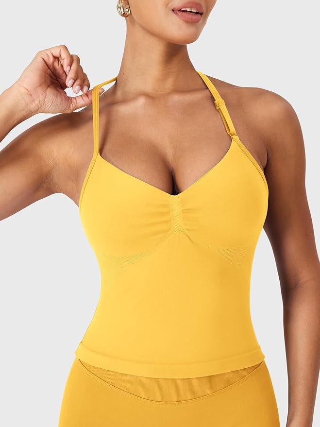 YEOREO SoftHue Impact Longline Strappy Top Women's Halter Workout Tank Tops Backless Gym Longline with Adjustable Strap